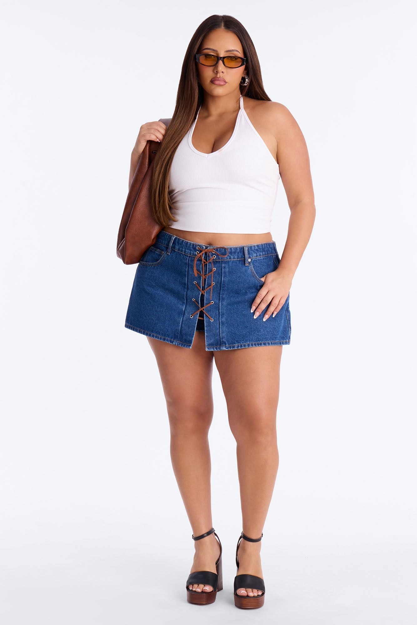 Dakota Lace Up Denim Micro Mini Skort - Dark Wash