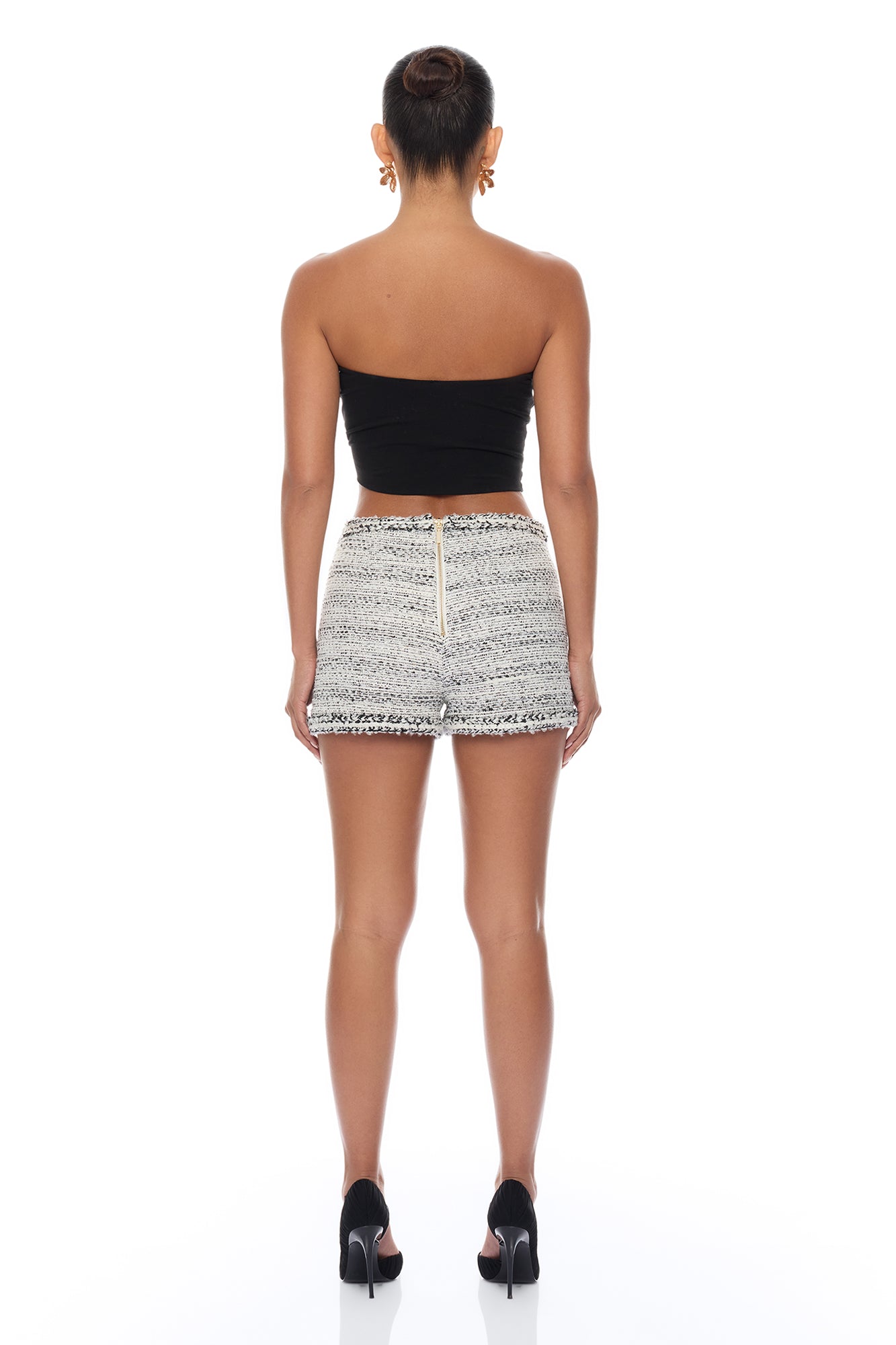 Kaela Embellished Tweed Short - Black/White