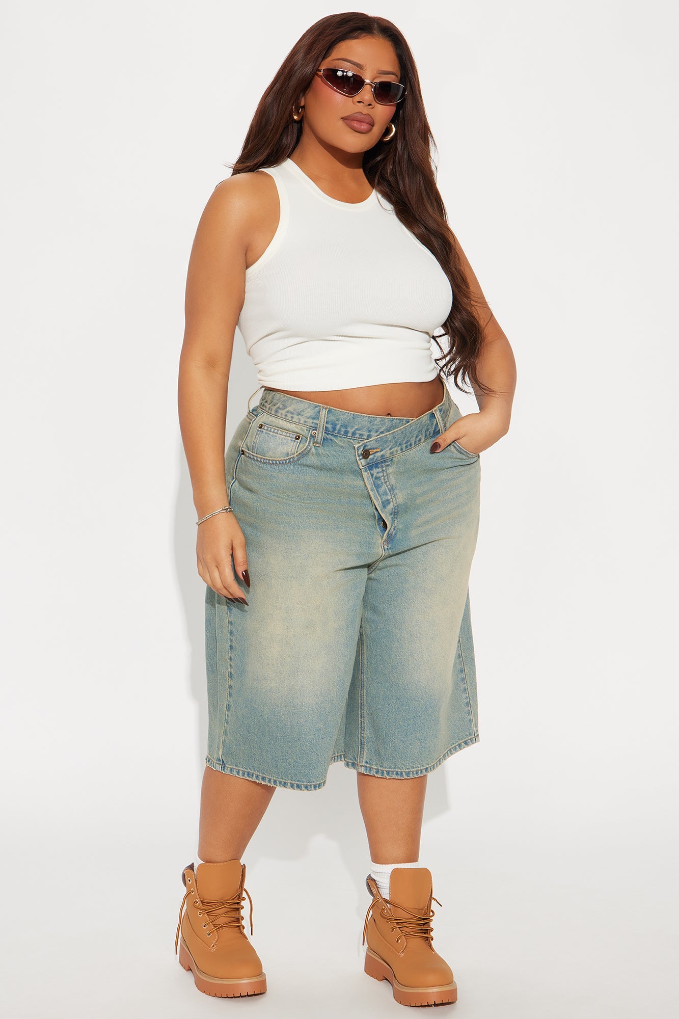 Take Whats Mine Crossover Denim Jorts - Vintage Wash
