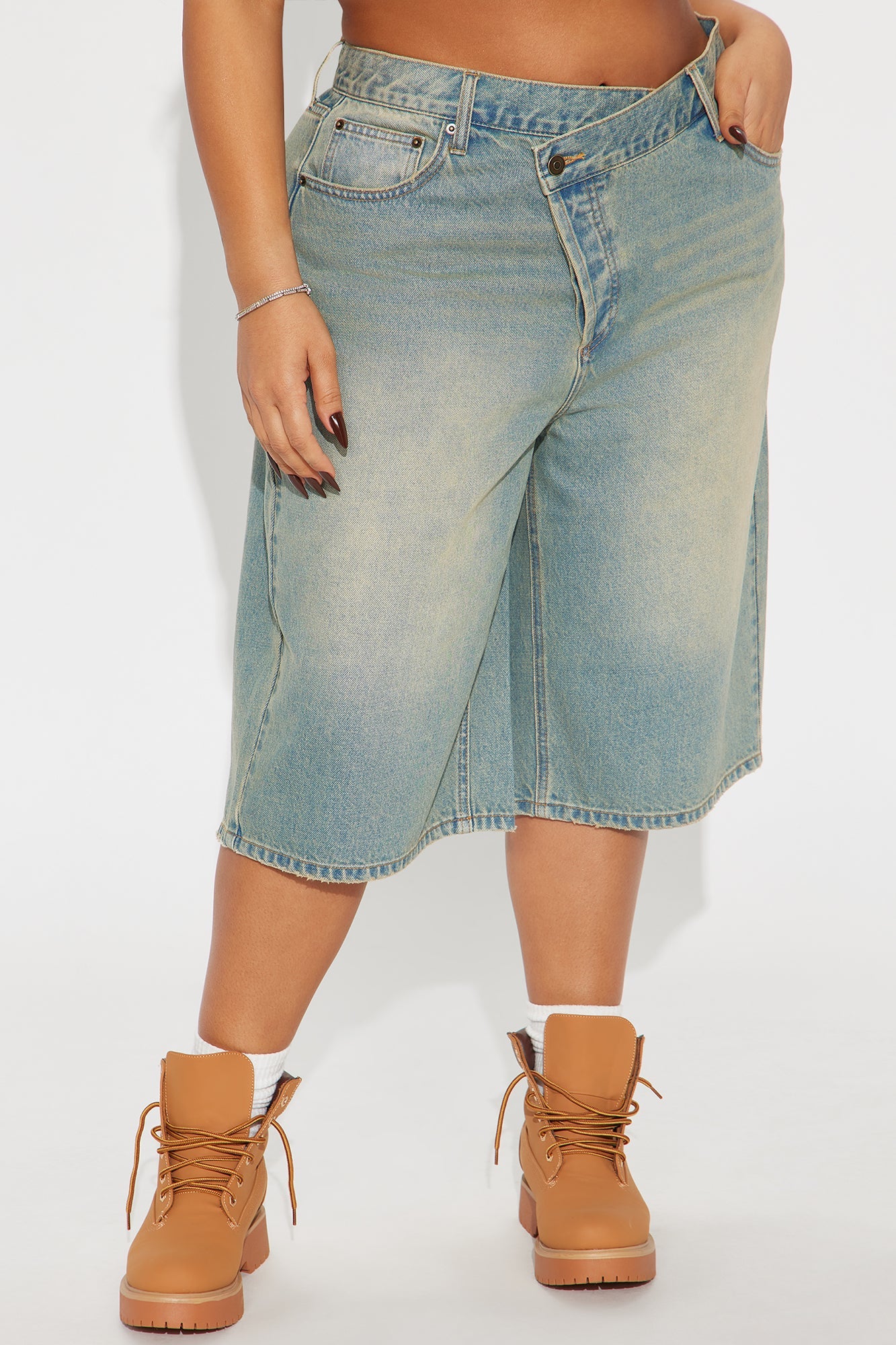 Take Whats Mine Crossover Denim Jorts - Vintage Wash