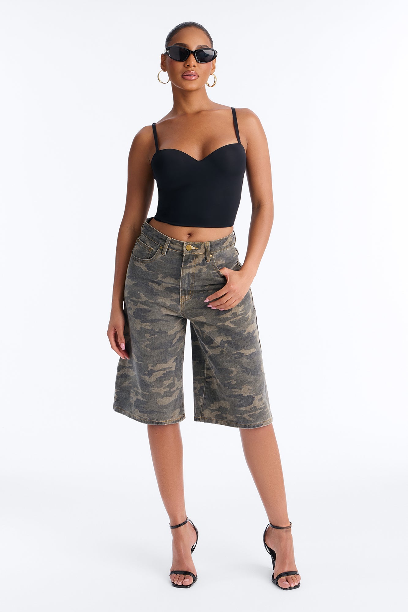 Such A Trooper Camo Denim Jorts - Olive