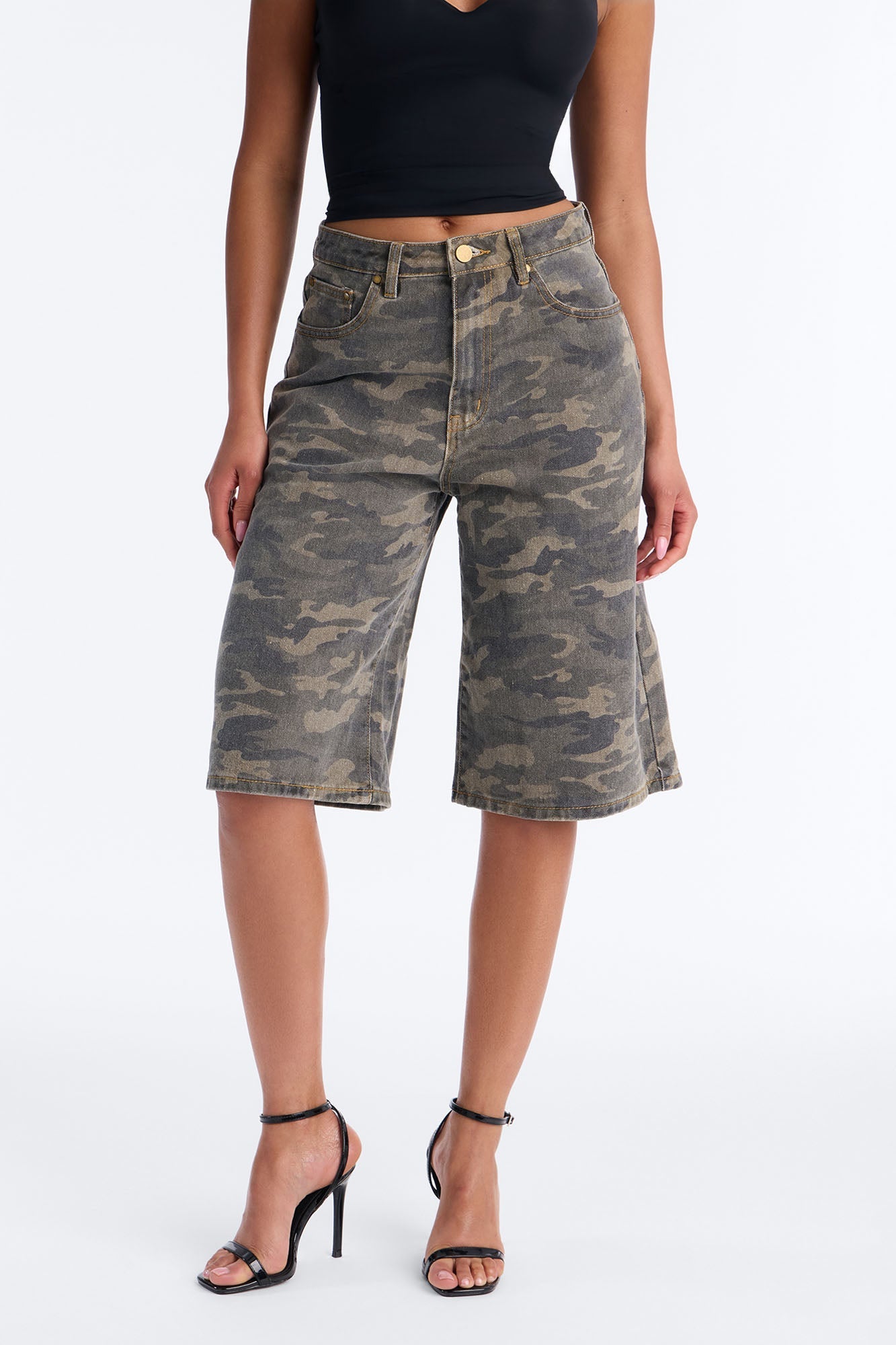 Such A Trooper Camo Denim Jorts - Olive