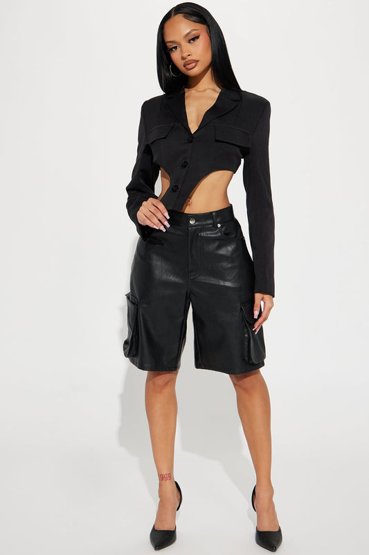 Don't Trust Me Faux Leather Cargo Short - Black