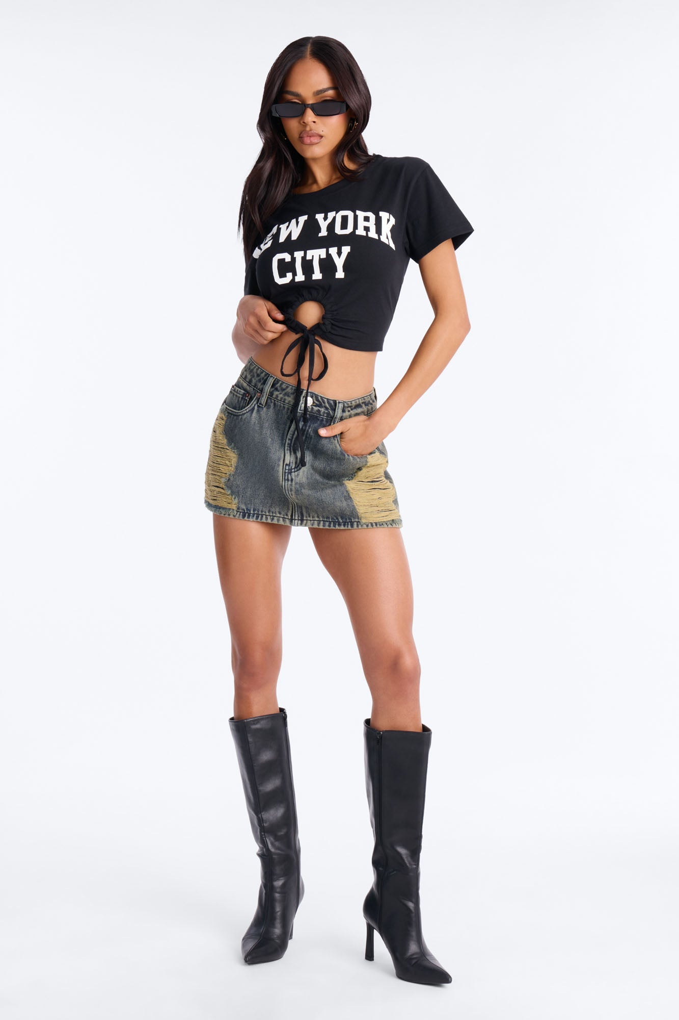 Feeling Destructive Denim Mini Skirt - Vintage Wash