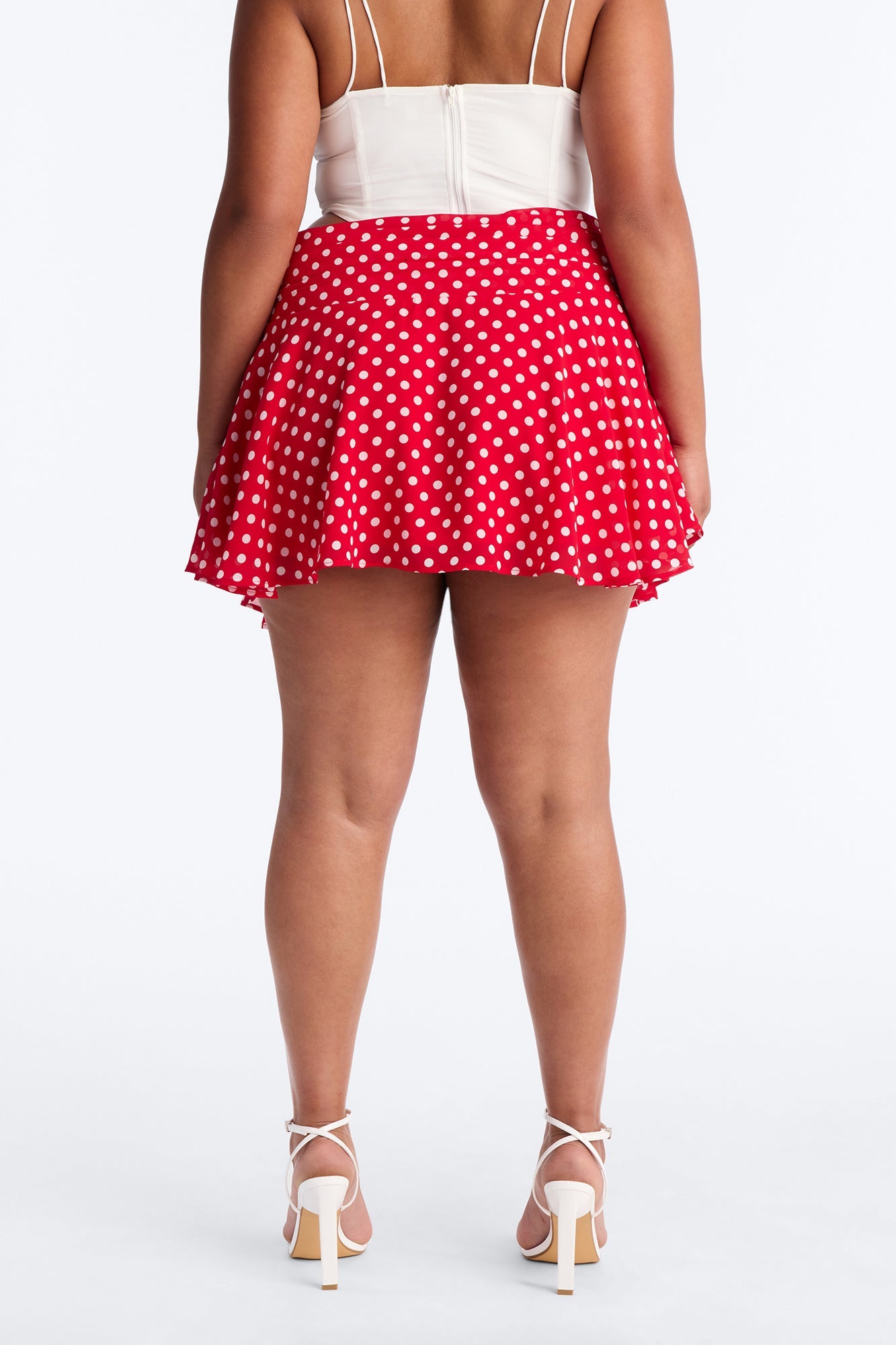 Emmie Chiffon Polka Dot Mini Skirt - Red/White