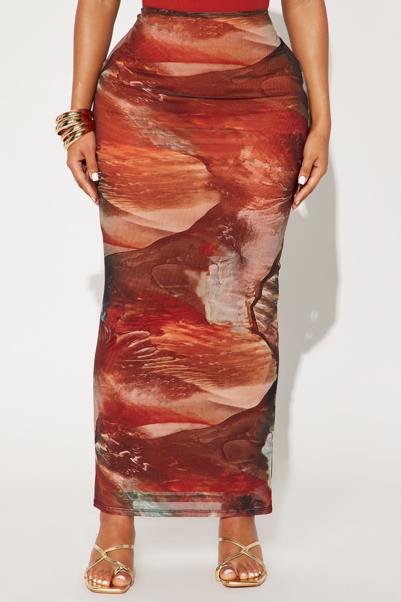 Desert Vibe Mesh Maxi Skirt - Brown/combo