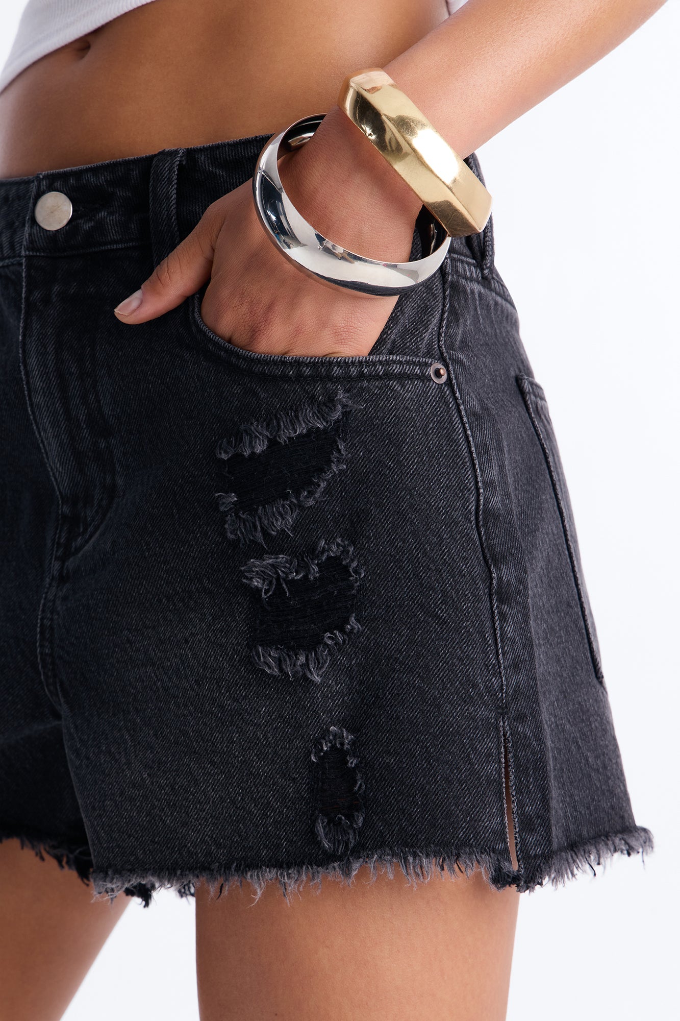 Nantucket Cut Off Ripped Denim Shorts - Black Wash
