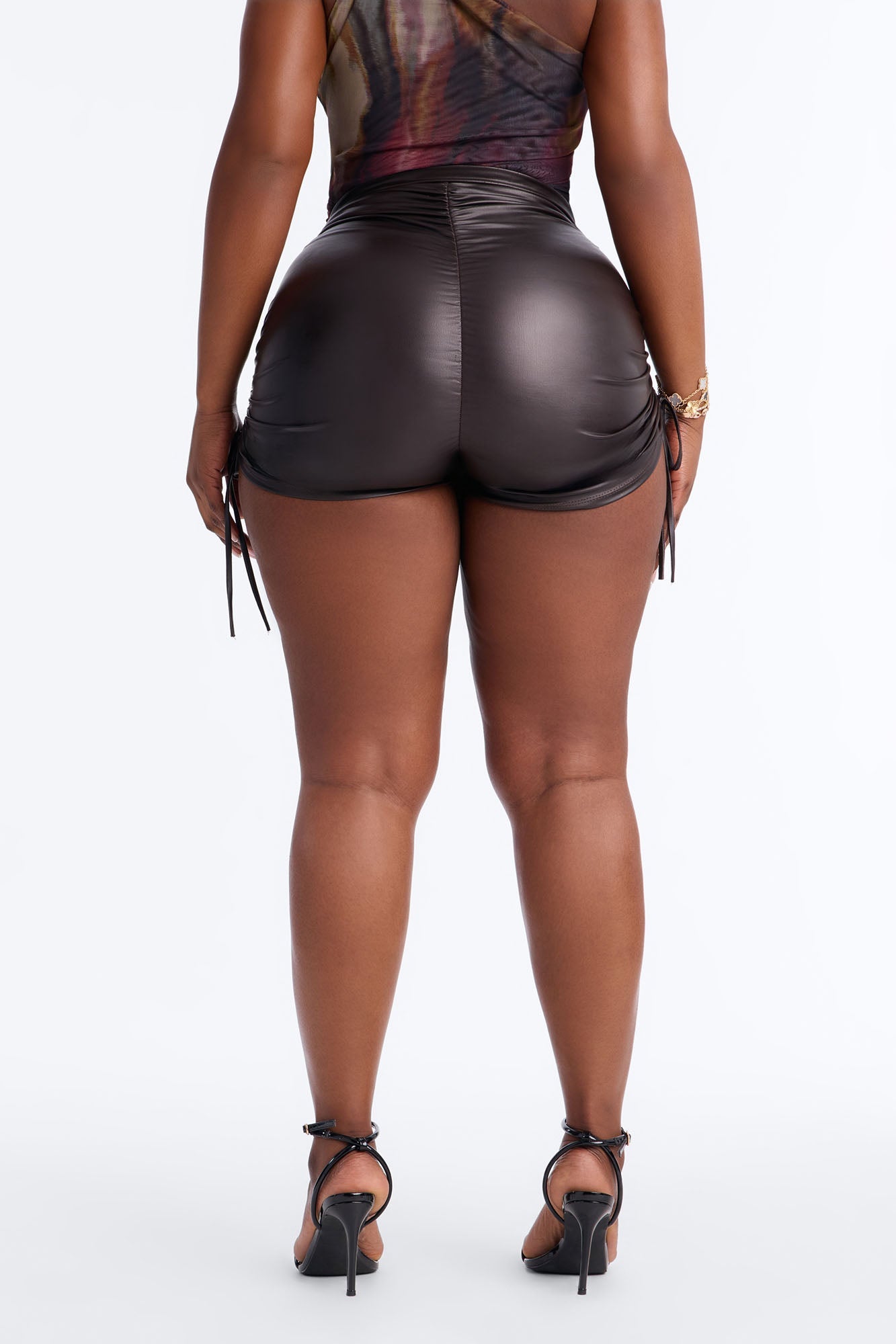 Finessed Faux Leather Ruched Micro Short - Chocolate