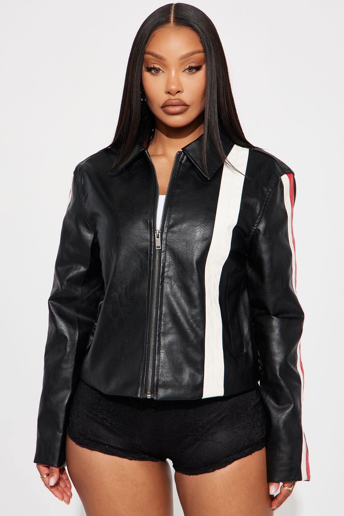 Crossed The Line Faux Leather Moto Jacket - Black