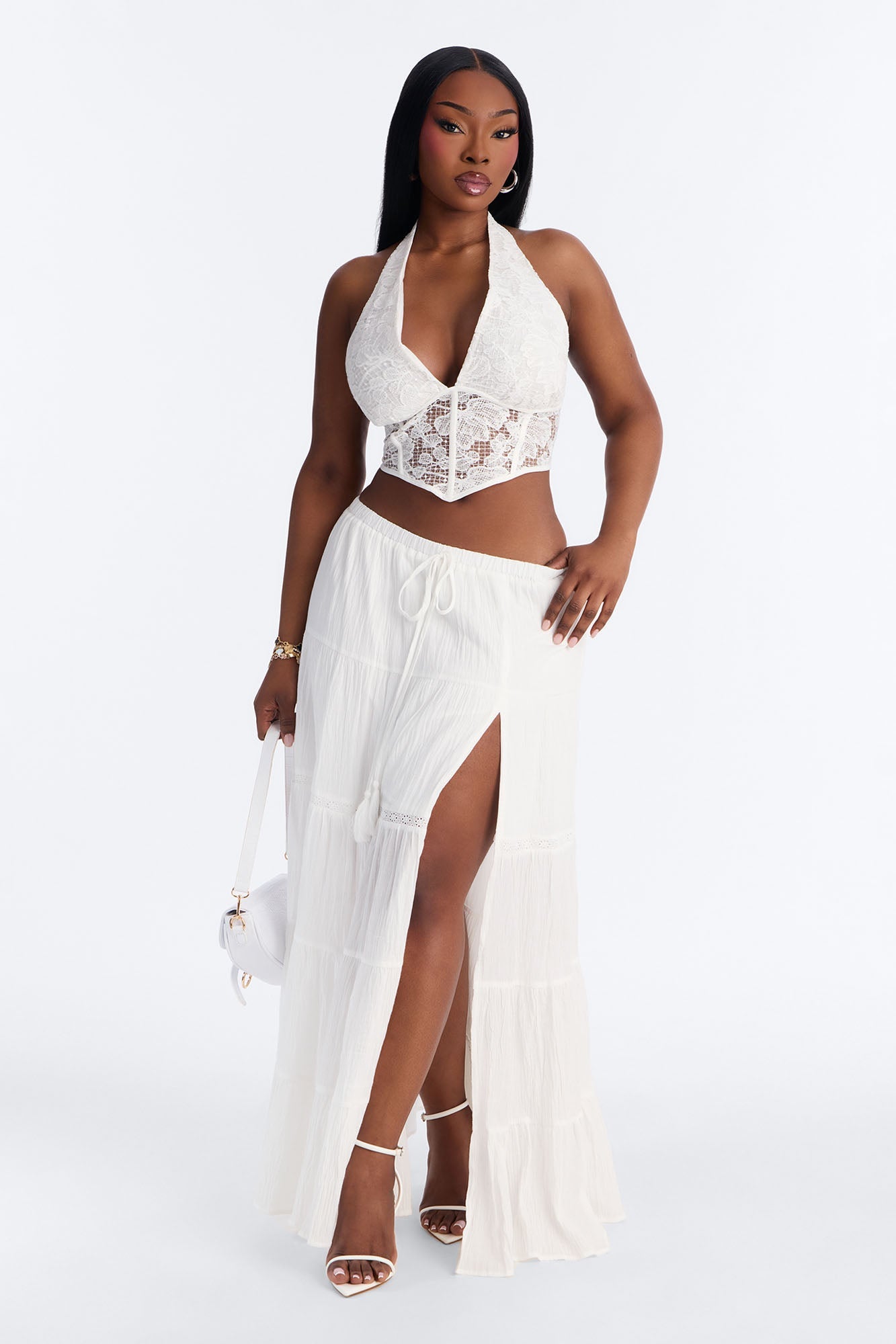 Bohemian Bliss Tiered Gauze Maxi Skirt - White