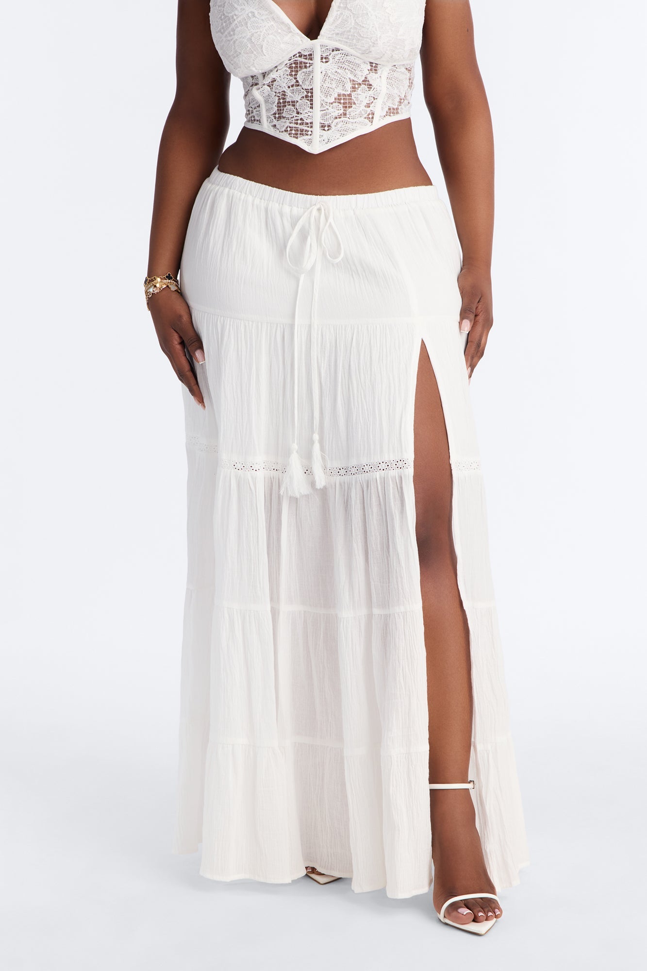 Bohemian Bliss Tiered Gauze Maxi Skirt - White