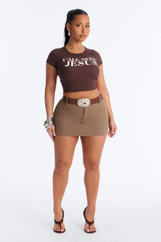 Friday Night Lights Studded Twill Mini Skort - Mocha