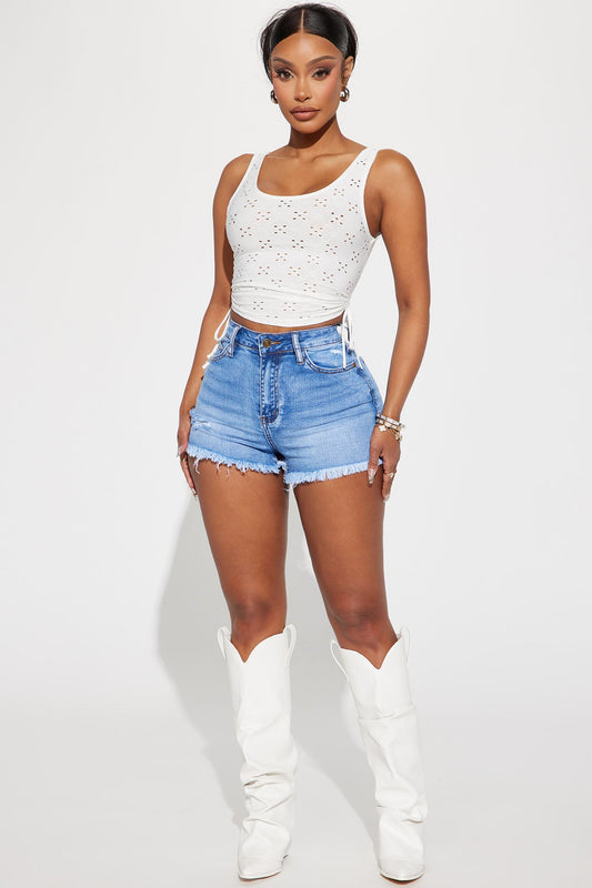 Up To You Stretch Cut Off Denim Shorts - Medium Wash