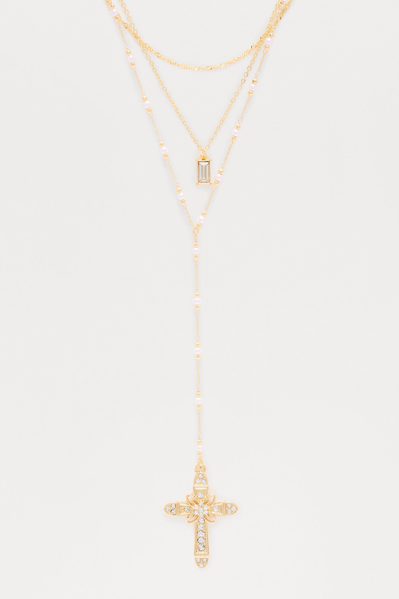 Repent Cross Layered Necklace - Gold