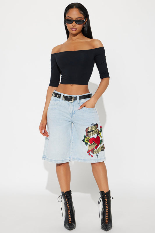 Ed Hardy Love Hurts Baggy Denim Jorts - Light Wash