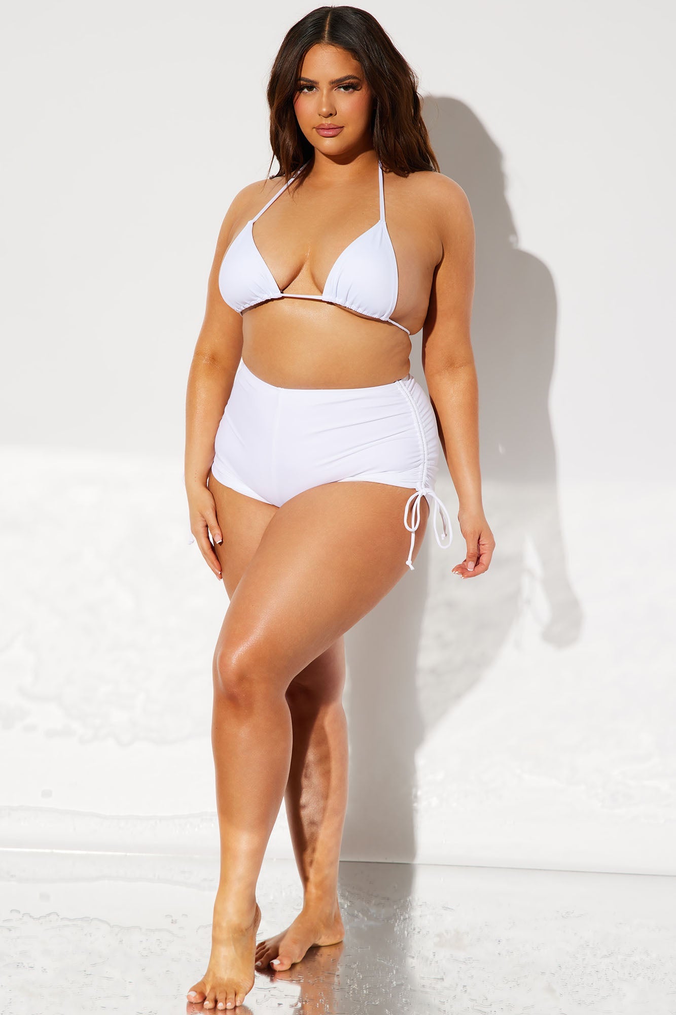 Maui Mix And Match Ruched Side Short Bikini Bottom - White