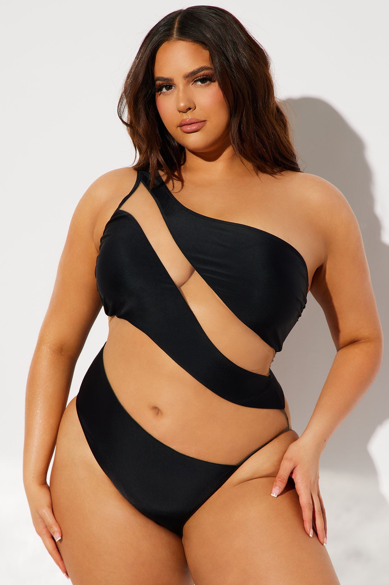 Island Hideout Cutout Mesh One Piece Swimsuit - Black