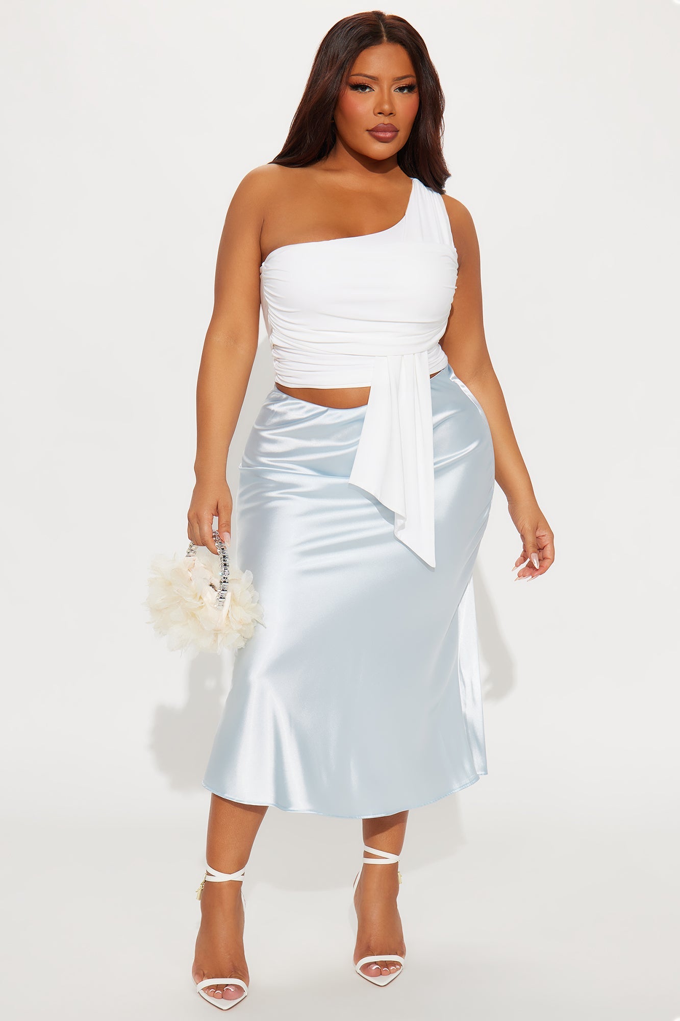 Finer Things Satin Midi Skirt - Blue