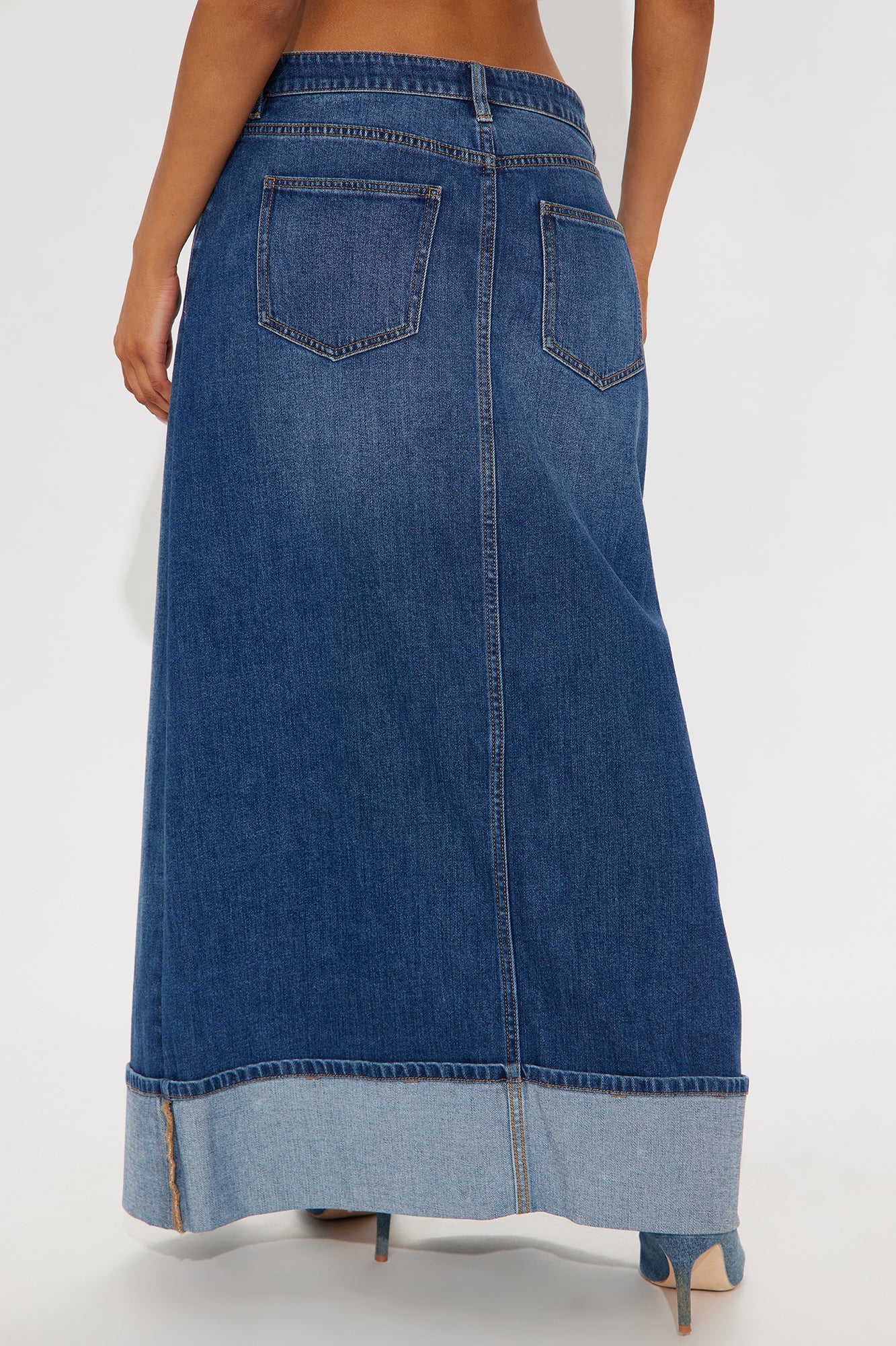 Loulou Mid Rise Denim Cuffed Hem Ankle Maxi Skirt - Medium Wash