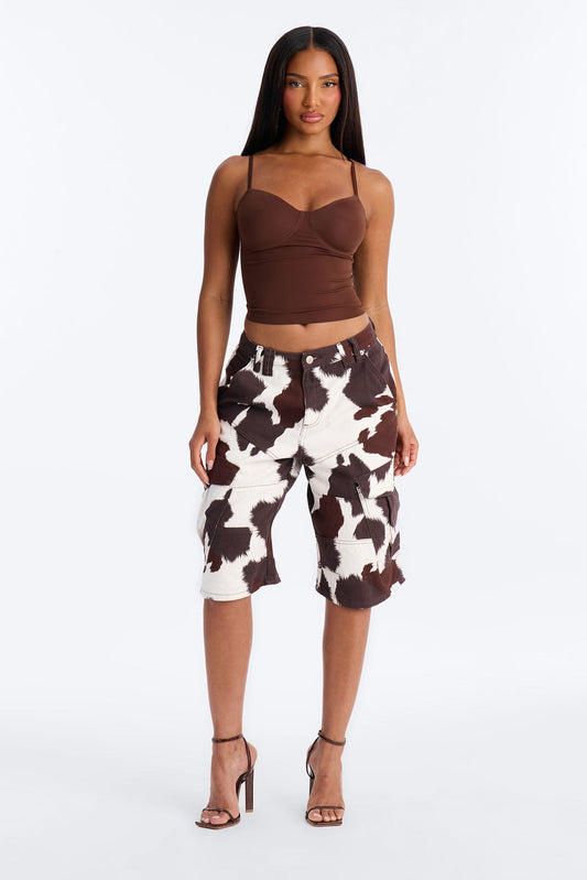 Cheyenne Cargo Denim Jorts - Brown/combo