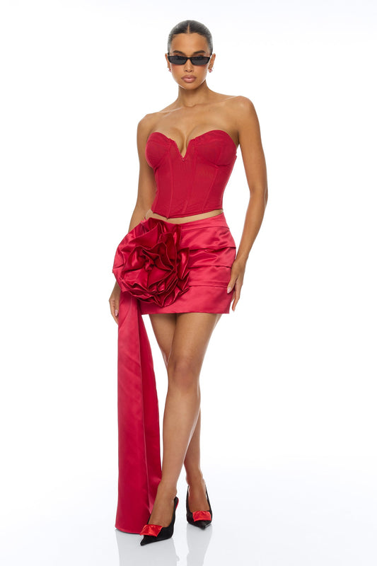 Chic Energy Draped Satin Mini Skirt - Red