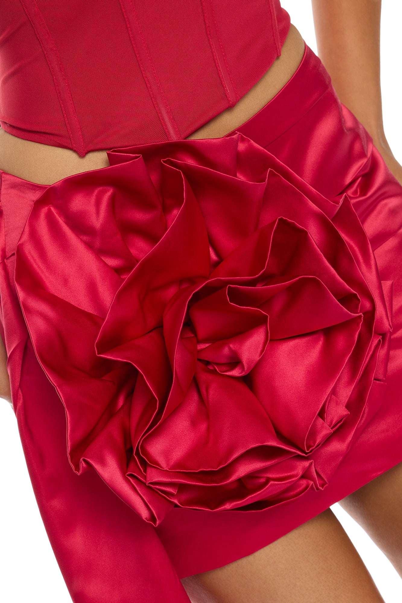 Chic Energy Draped Satin Mini Skirt - Red