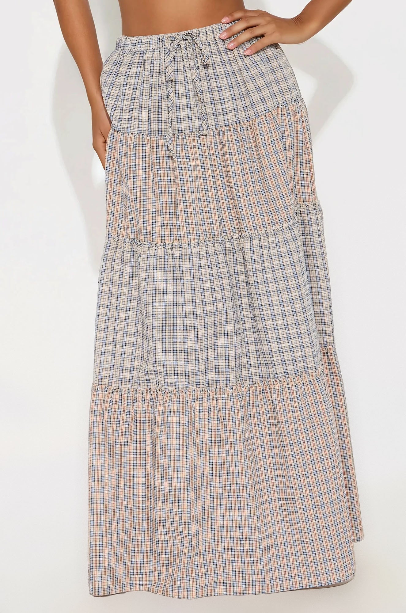 Paige High Rise Tiered Plaid Maxi Skirt - Brown/combo