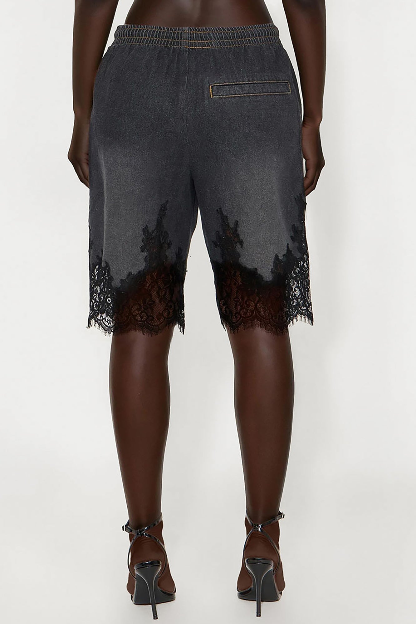 Making Things Happen Lace Trim Denim Jorts - Black Wash