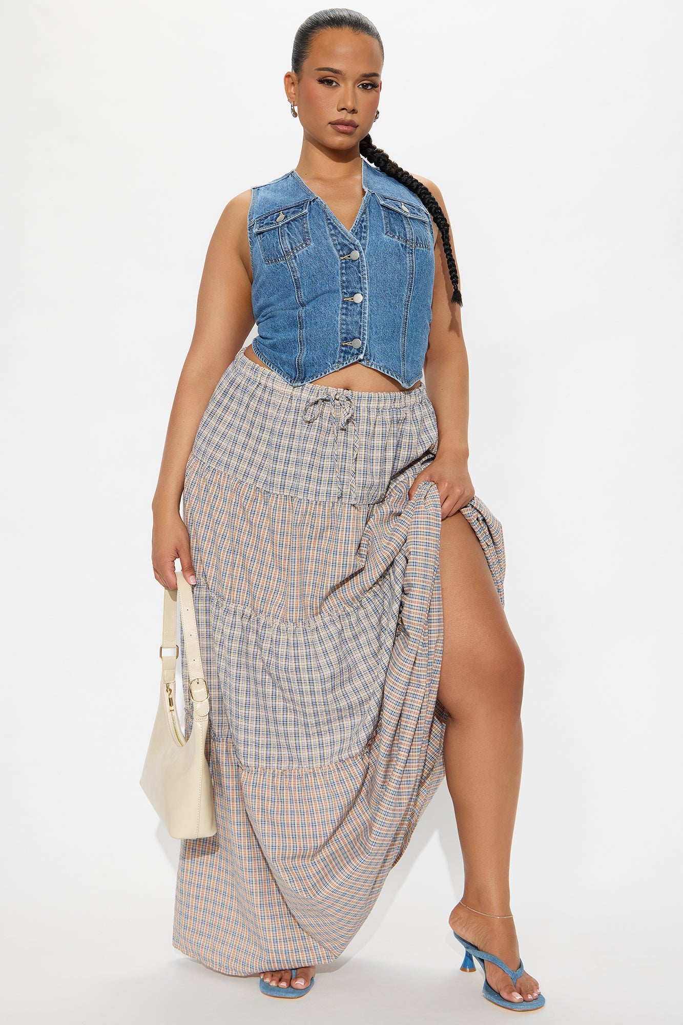 Paige High Rise Tiered Plaid Maxi Skirt - Brown/combo