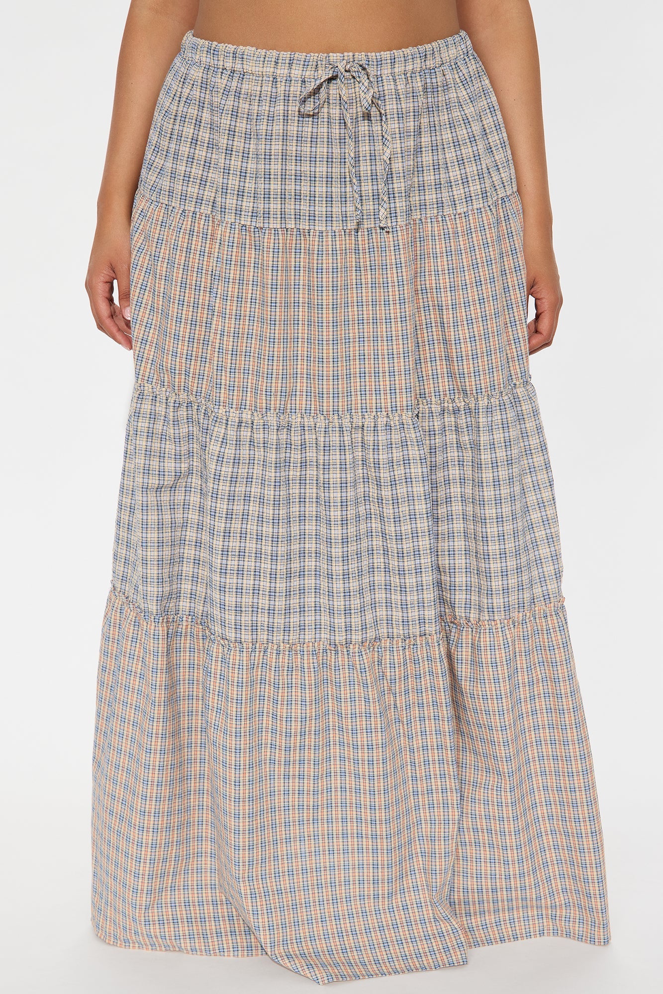 Paige High Rise Tiered Plaid Maxi Skirt - Brown/combo