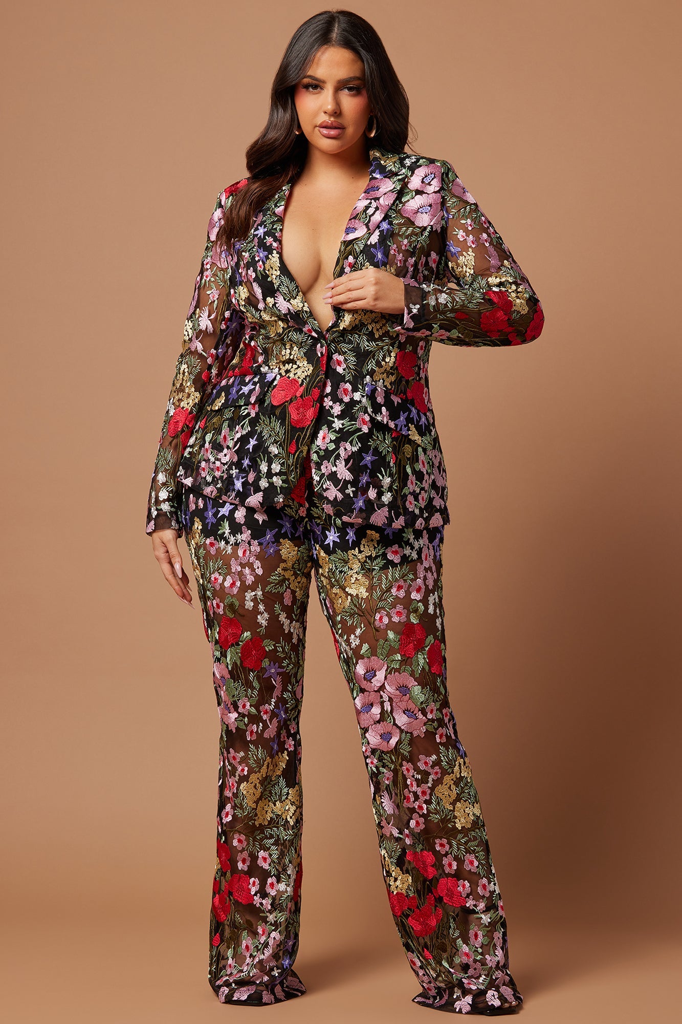 Erin Embroidered Blazer - Black/combo