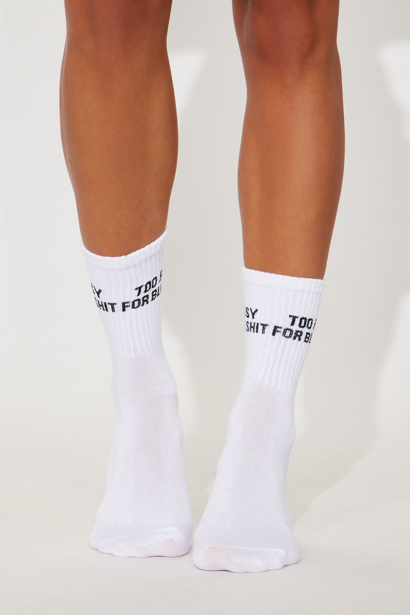 Too Busy For BS Socks - White/Black