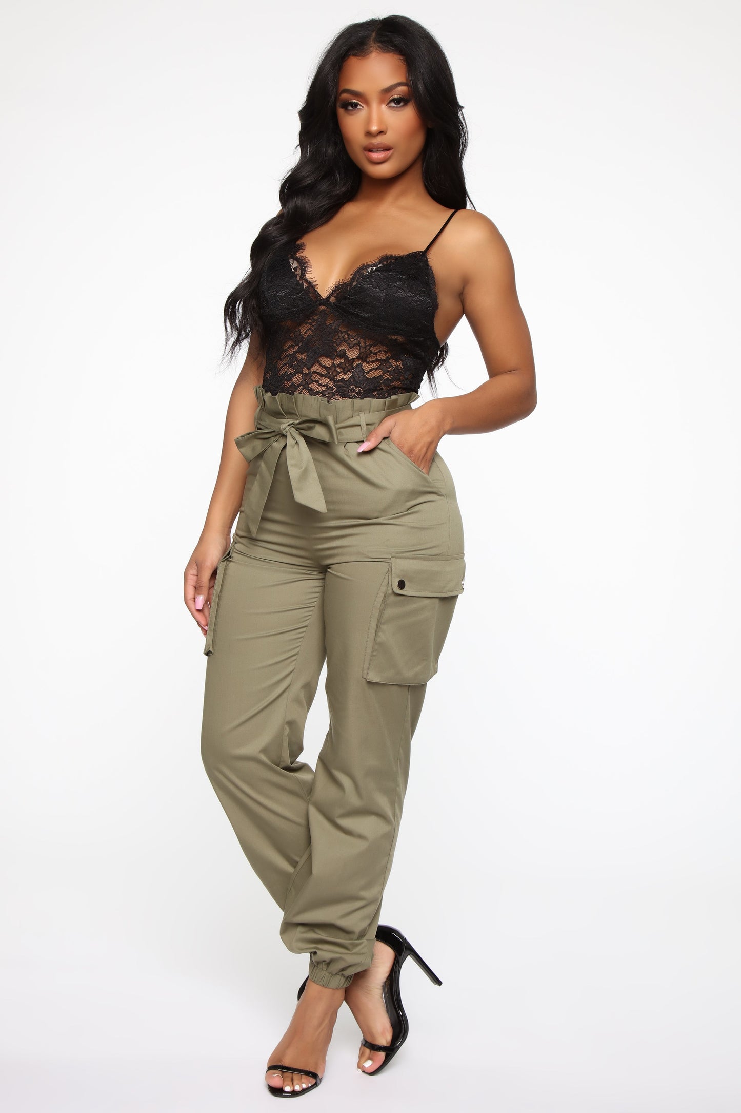 Can't Forget It Cargo Jumpsuit - Black/Olive