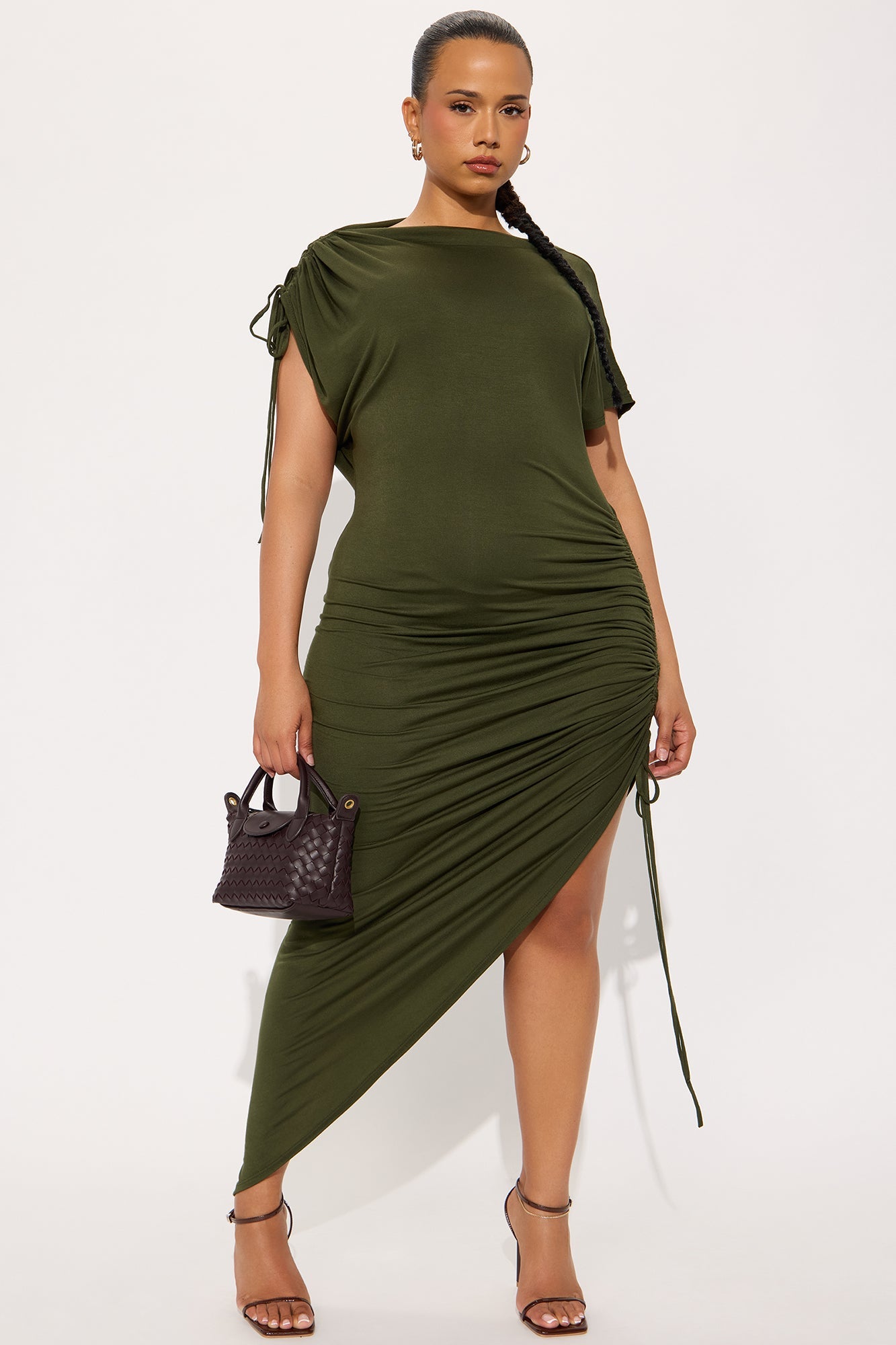 Kimberly Ruched Short Sleeve Dress - Olive