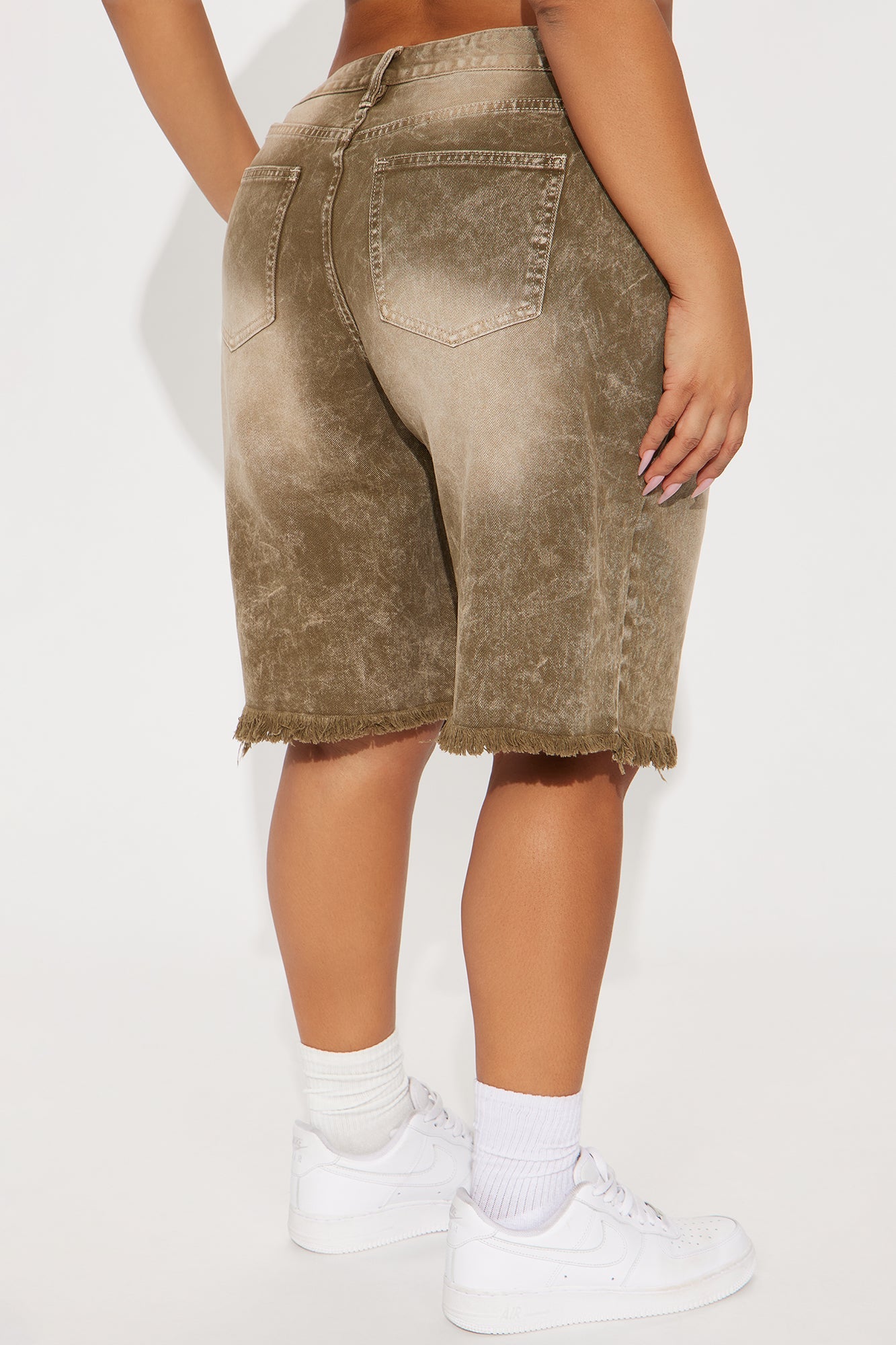 Come A Long Way Baggy Denim Jorts - Olive