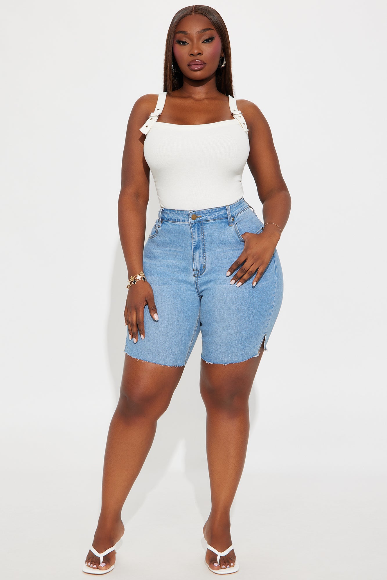 Vibe Check Curvy Bermuda Denim Shorts - Light Wash