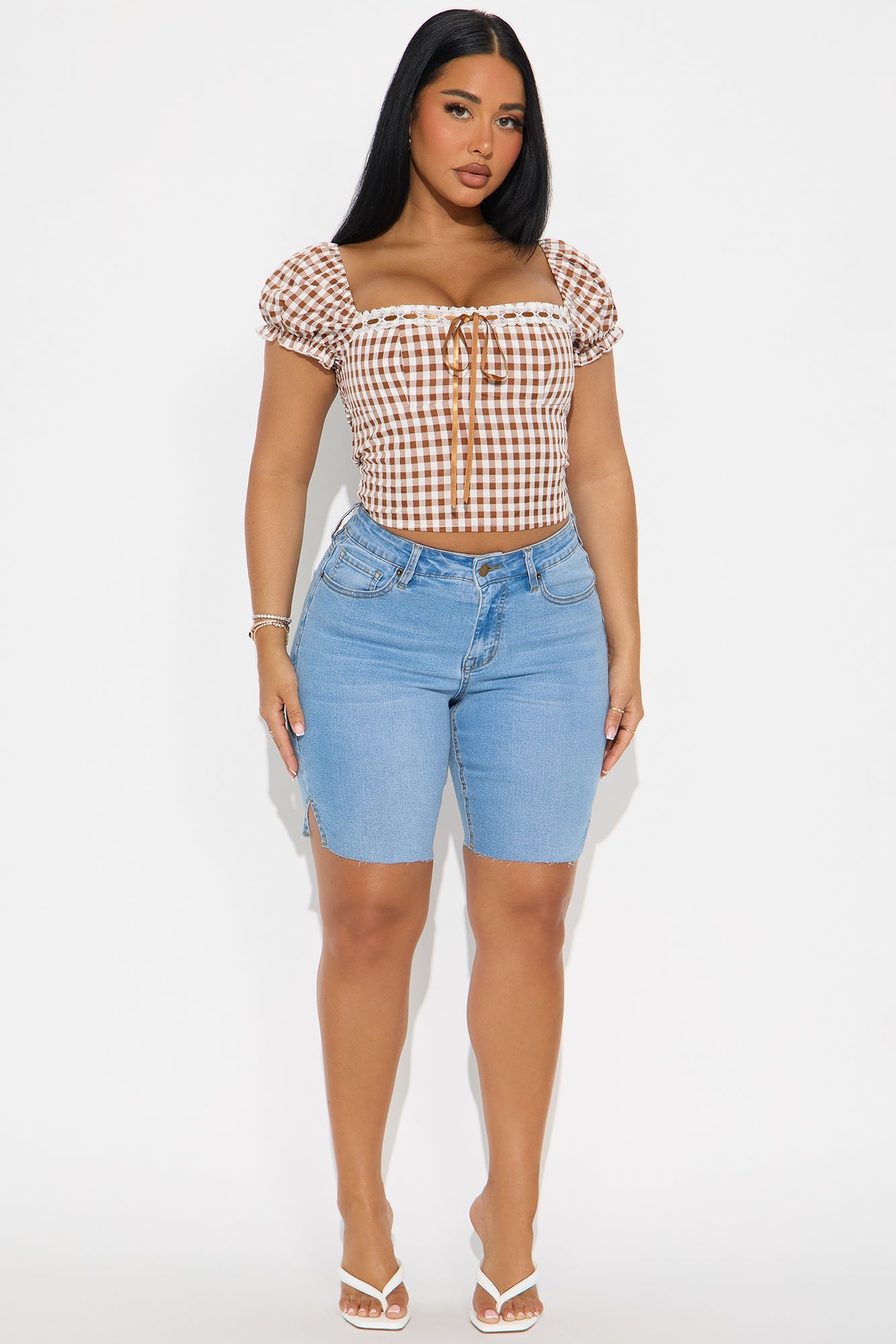 Vibe Check Curvy Bermuda Denim Shorts - Light Wash