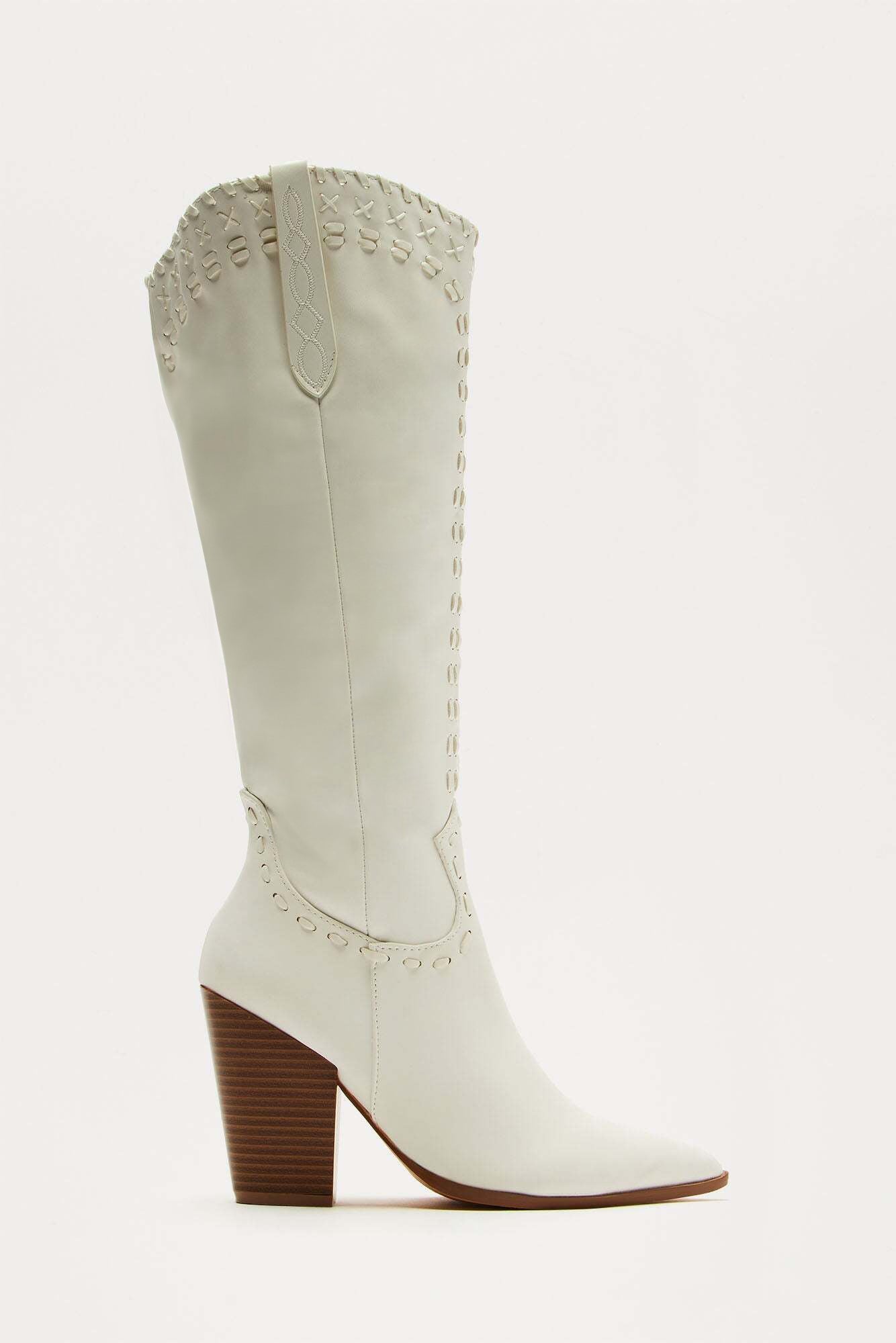 Austin Knee High Cowboy Boots - White