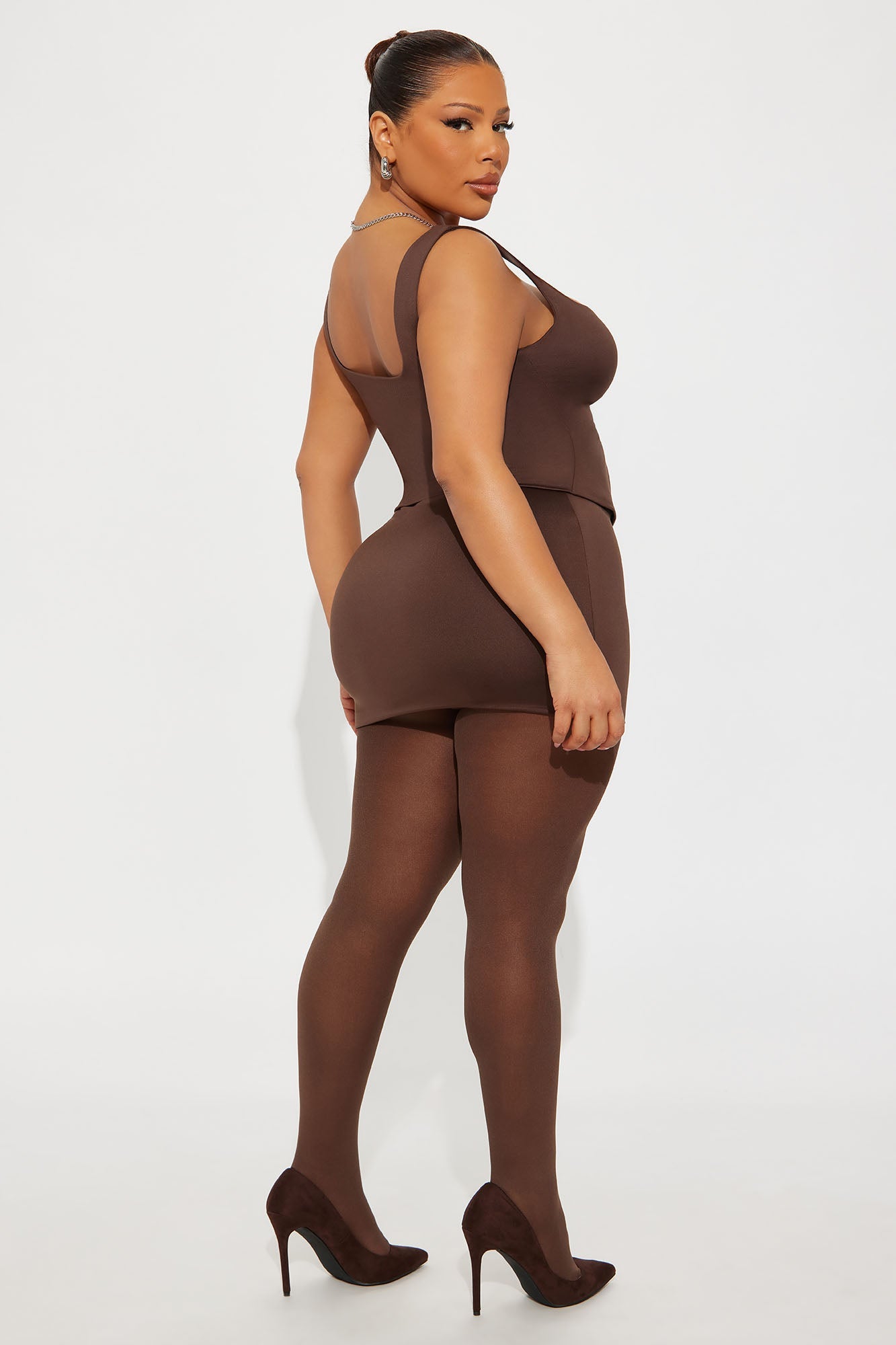 Contour Double Lined Mini Skirt - Chocolate