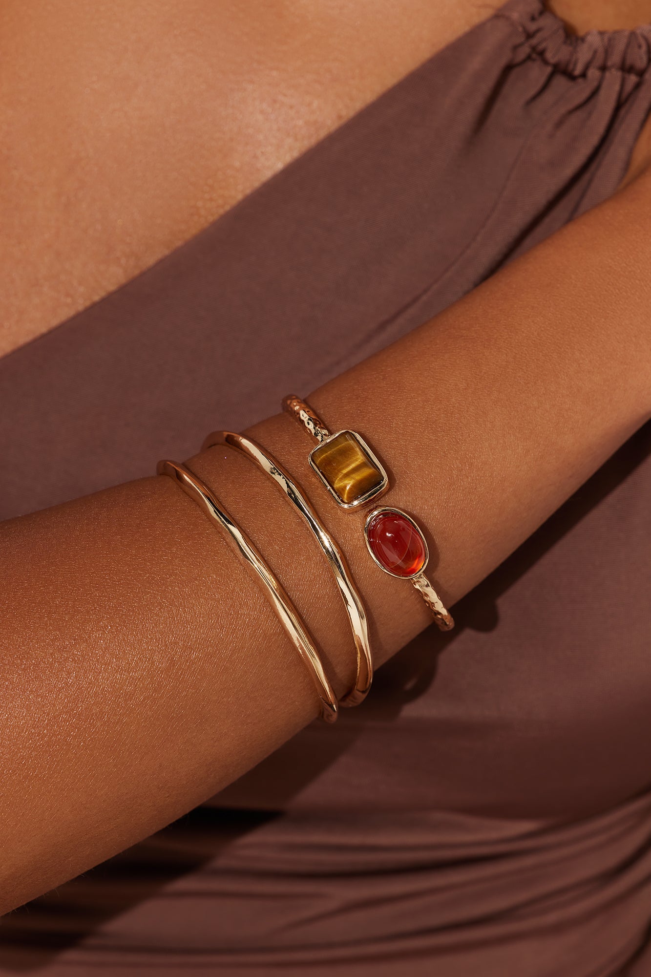 Jeweled Julia 3 Piece Bracelet Set - Gold
