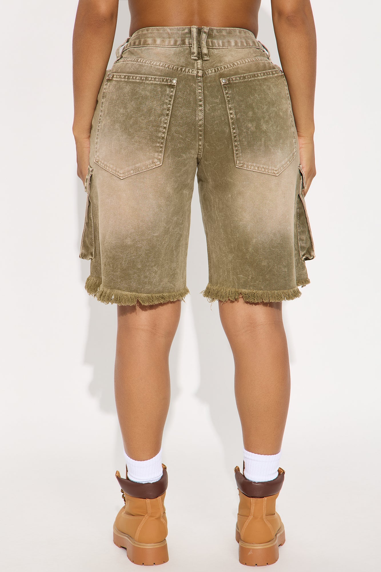 Live And Learn Cargo Denim Jorts - Olive
