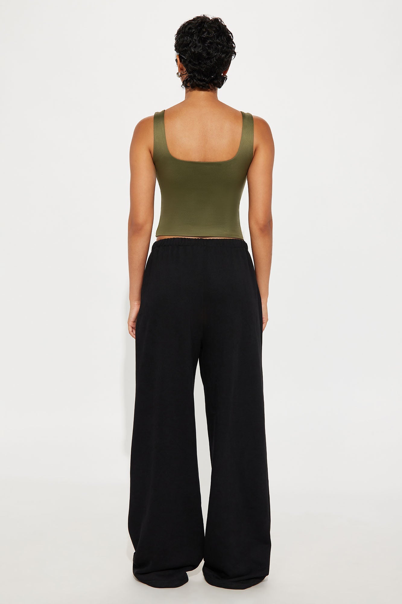 Contour Double Lined Square Neck Tank Top - Military Green
