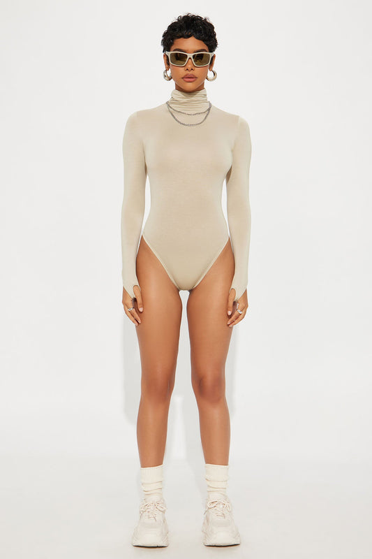 Modal Open Back Turtle Neck Bodysuit - Stone