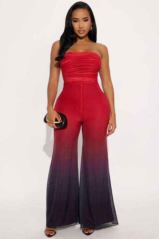 Sipping Mai Tais Mesh Jumpsuit - Red/combo