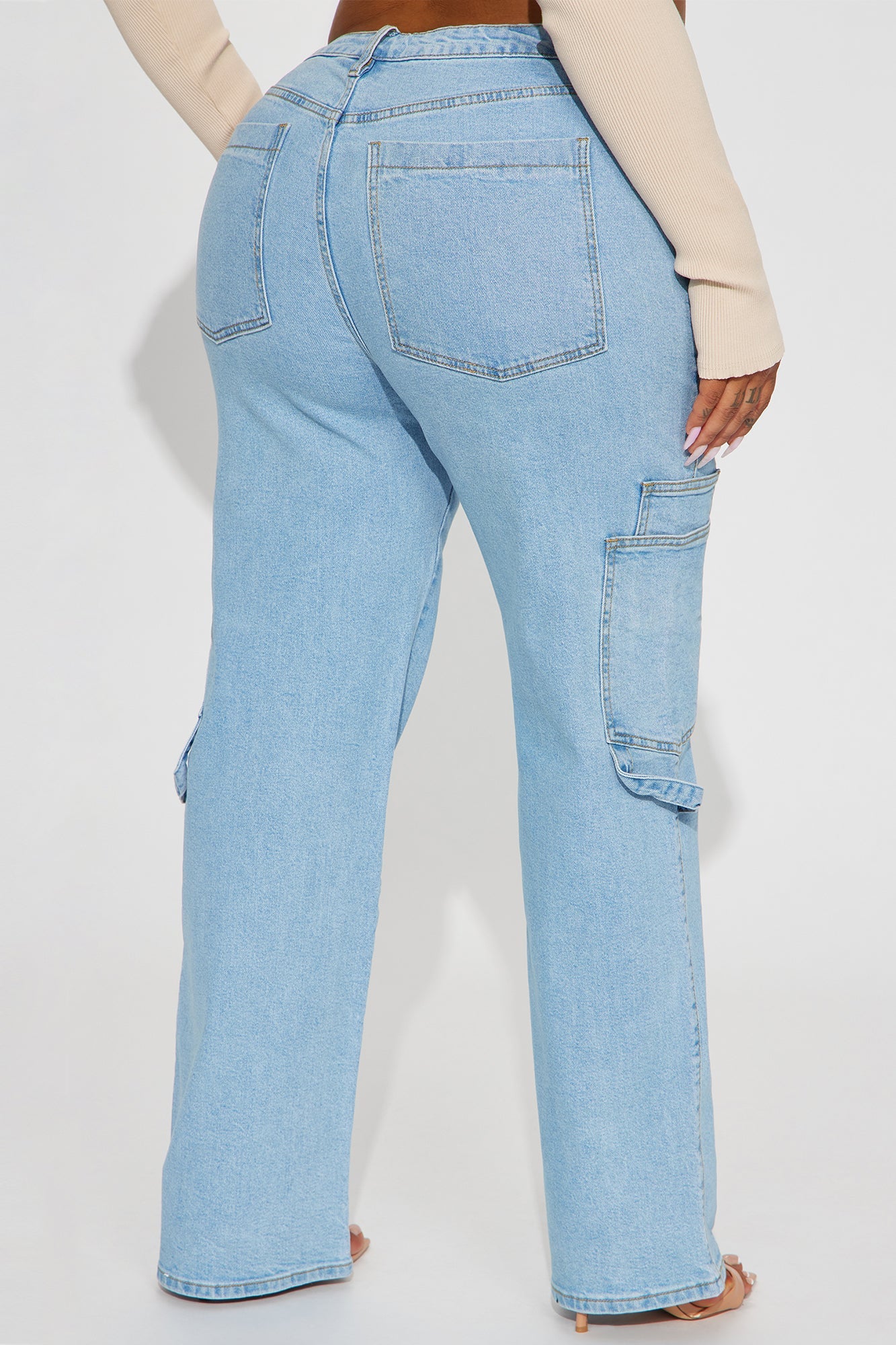 Step By Step Utility Straight Leg Jeans - Light Wash