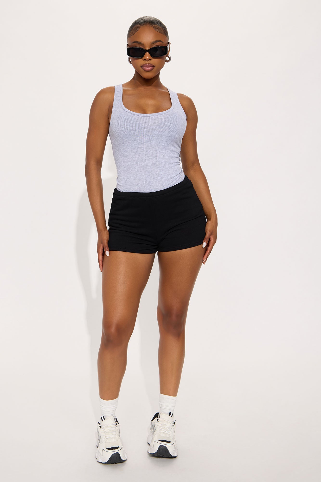 French Terry Drawstring Sweat Shorts - Black