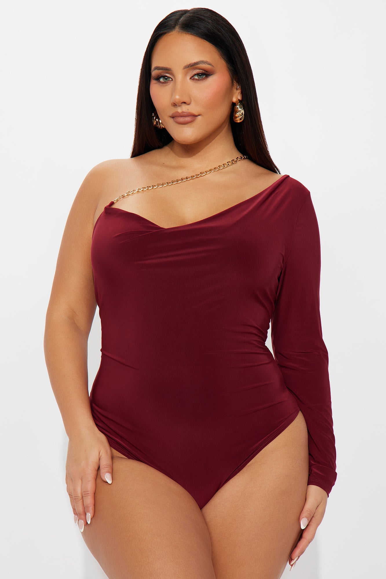 Nothing To Lose One Shoulder Bodysuit - Burgundy