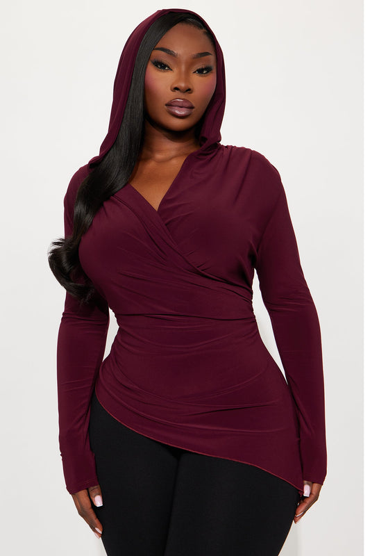 Moxie Asymmetrical Surplice Top - Burgundy