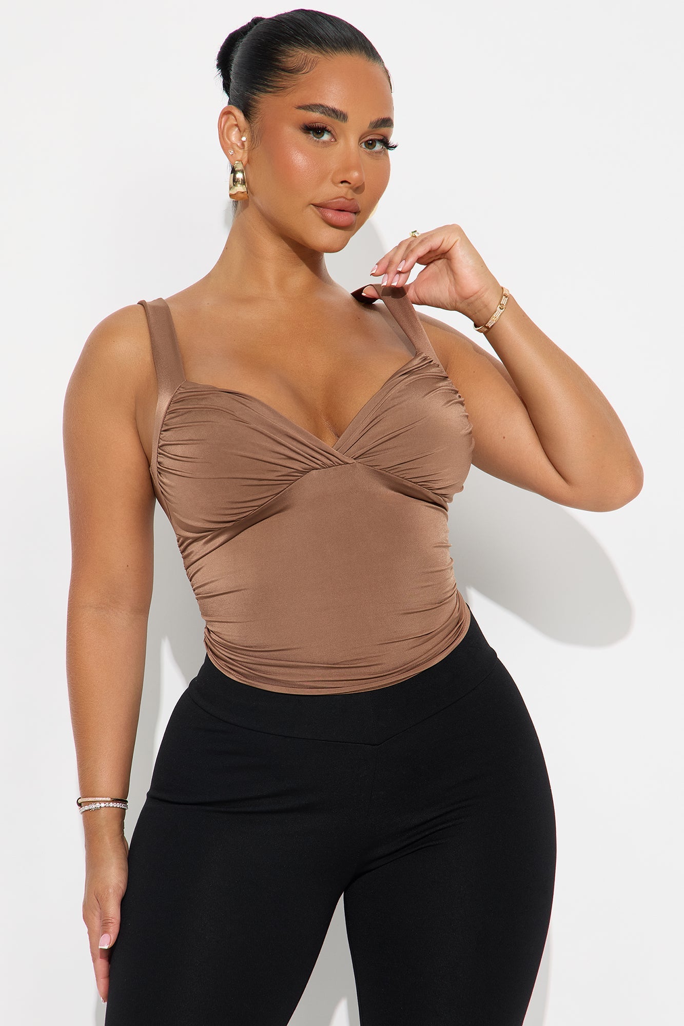 Go For It Ruched Top - Chocolate