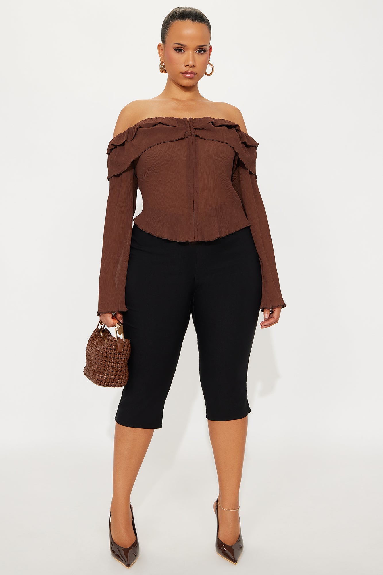 Barcelona Dreams Plisse Blouse Top - Brown